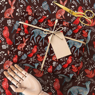 Papel De Regalo Arte Popular Nórdico Bosque | Animales del Bosque