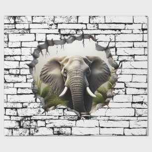Papel De Regalo Arte por ruptura de pared de elefante 3D - Safari 