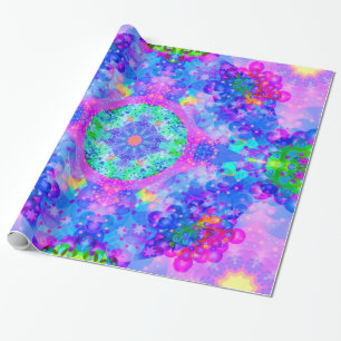 Papel De Regalo Arte púrpura y verde del fractal del caleidoscopio