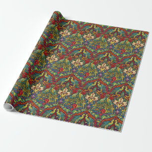 Papel De Regalo Arte Retro Art Nouveau Pavos Reales & Aves por Wal