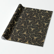 Arte Retro Deco Negro Patrón Geométrico Dorado