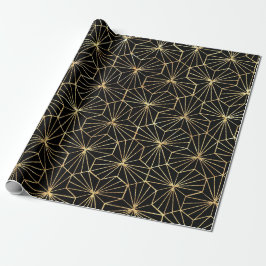 Papel De Regalo Arte Retro Deco Negro Patrón Geométrico Dorado