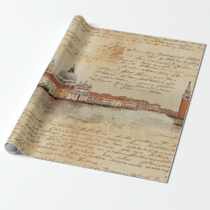 Papel De Regalo Arte romántico vintage de Venecia con letra script