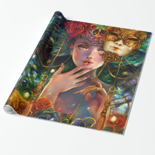 Papel De Regalo Arte surrealista de lujo del chica de la máscara