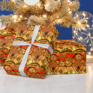 Papel De Regalo Arte tradicional africano rojo dorado