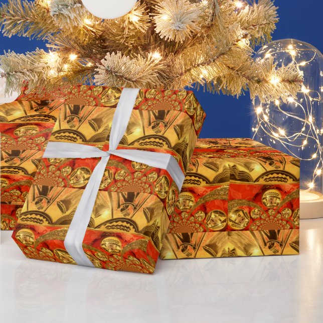 Papel De Regalo Arte tradicional africano rojo dorado (Vacaciones)