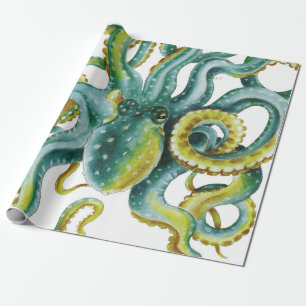 Papel De Regalo Arte verde de la acuarela del pulpo