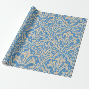 Papel De Regalo Arte vintage de Walter Crane en semilla y flor azu