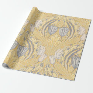 Papel De Regalo Artes y Oficios Walter Crane Tulipanes Azules y Bl