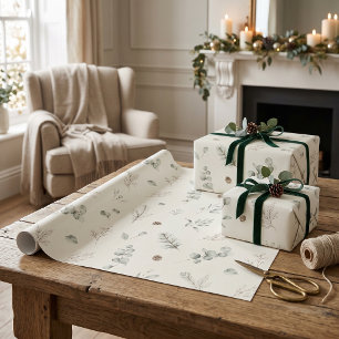 Papel De Regalo Artesanal Botánico Invernal Navideño Elegante