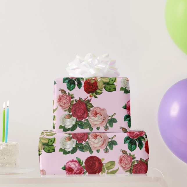 Papel De Regalo Artesanía de desempate botánico/rosa rosa de época (Regalos de fiesta)