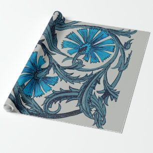 Papel De Regalo artesanía de flores antiguas de color azul vintage