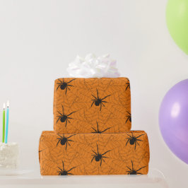 Papel De Regalo Artesanía de telaraña de Halloween negra y naranja