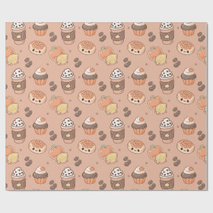 Papel De Regalo Artículos Horneados de Otoño y Patrón Kawaii de Ca