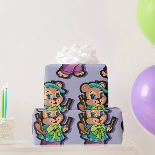 Papel De Regalo Artista del Oso de Peluche con Boina y Pinceles