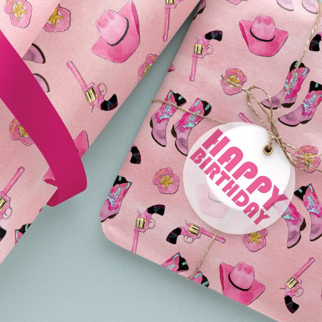 Papel De Regalo Artsy Cute Girone Pink Verde azulado Cowgirl Water (Subido por el creador)