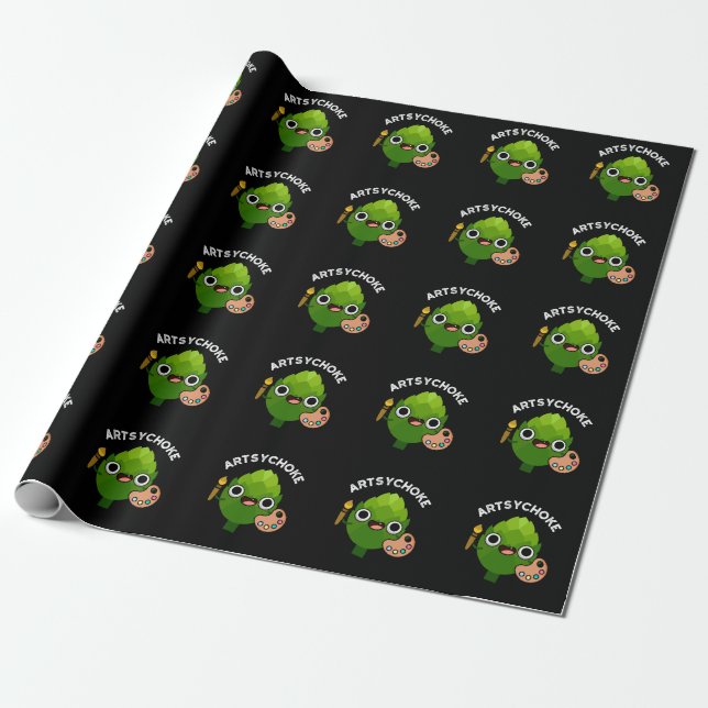 Papel De Regalo Artsychoke Funny Veggie Artichoke Pun Dark BG (Desenrollado)