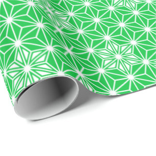 Papel De Regalo Asanoha japonés o patrón estelar, verde jade