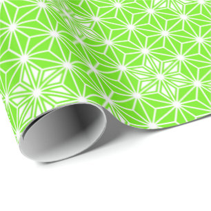 Papel De Regalo Asanoha japonés o patrón estelar, verde lima clara