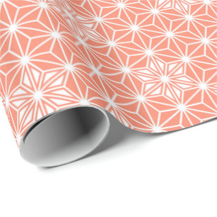 Papel De Regalo Asanoha japonés o patrón estrella, rosa coral