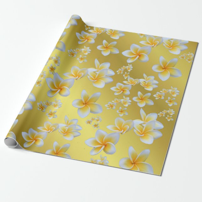 Papel De Regalo asiático, amarillo, blanco, floral, brillante, dor (Desenrollado)