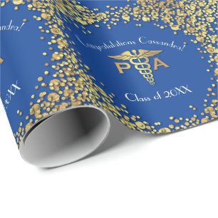 Papel De Regalo Asistente Médico PA Graduación Azul Dorado