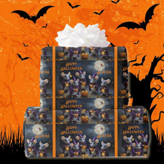 Papel De Regalo Asistentes para ratones Calabazas Halloween Cumple