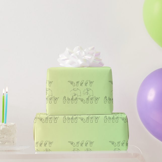 Papel De Regalo ASL Feliz cumpleaños/Rótulos de mano y ortografía  (Regalos de fiesta)