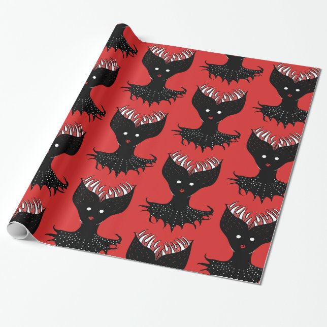 Papel De Regalo Asombroso Chica Demonio Carácter gótico oscuro con (Desenrollado)