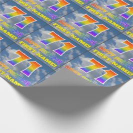 Papel De Regalo Aspecto arcoiris "71" y "FELIZ CUMPLEAÑOS", nubes,