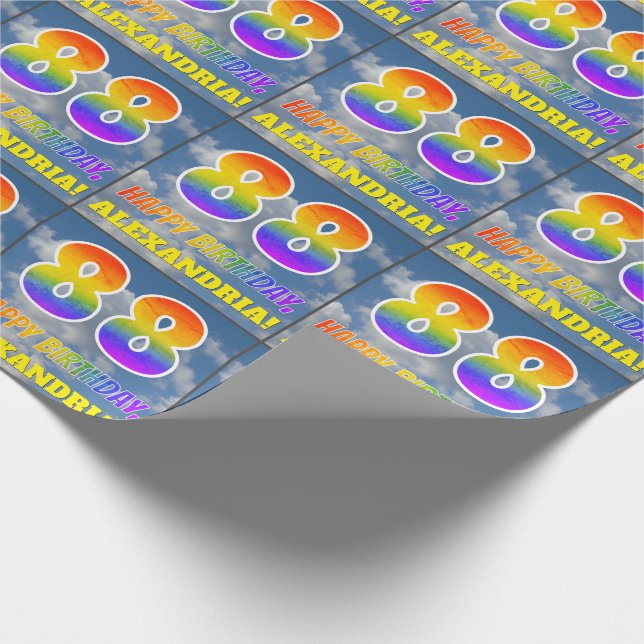 Papel De Regalo Aspecto arcoiris "88" y "FELIZ CUMPLEAÑOS", nubes, (Esquina)