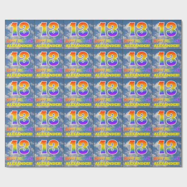 Papel De Regalo Aspecto del arcoiris "13" y "FELIZ CUMPLEAÑOS", nu (Superficie plana)