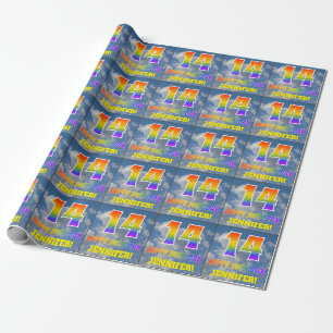 Papel De Regalo Aspecto del arcoiris "14" y "FELIZ CUMPLEAÑOS", nu