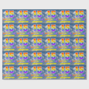 Papel De Regalo Aspecto del arcoiris "15" y "FELIZ CUMPLEAÑOS", nu