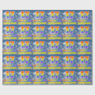 Papel De Regalo Aspecto del arcoiris "17" y "FELIZ CUMPLEAÑOS", nu