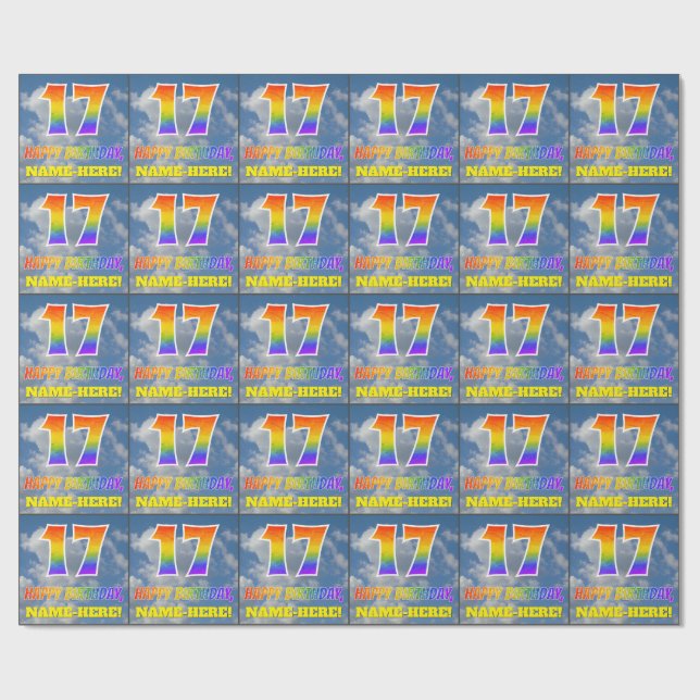 Papel De Regalo Aspecto del arcoiris "17" y "FELIZ CUMPLEAÑOS", nu (Superficie plana)