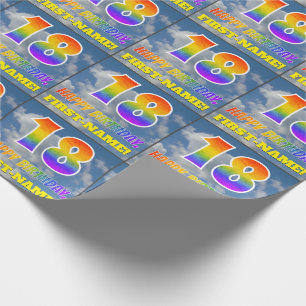 Papel De Regalo Aspecto del arcoiris "18" y "FELIZ CUMPLEAÑOS", nu