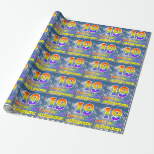 Papel De Regalo Aspecto del arcoiris "19" y "FELIZ CUMPLEAÑOS", nu