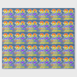 Papel De Regalo Aspecto del arcoiris "20" y "FELIZ CUMPLEAÑOS", nu