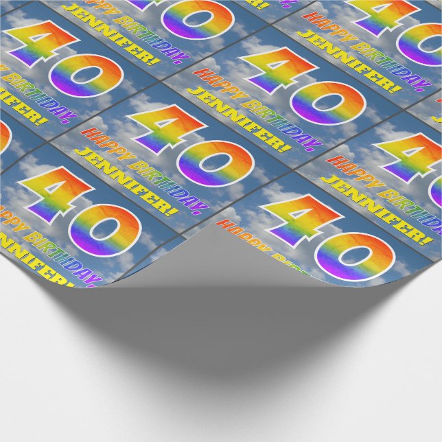 Papel De Regalo Aspecto del arcoiris "40" y "FELIZ CUMPLEAÑOS", nu (Esquina)