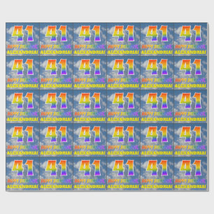 Papel De Regalo Aspecto del arcoiris "41" y "FELIZ CUMPLEAÑOS", nu