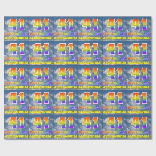Papel De Regalo Aspecto del arcoiris "41" y "FELIZ CUMPLEAÑOS", nu (Superficie plana)
