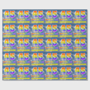 Papel De Regalo Aspecto del arcoiris "45" y "FELIZ CUMPLEAÑOS", nu