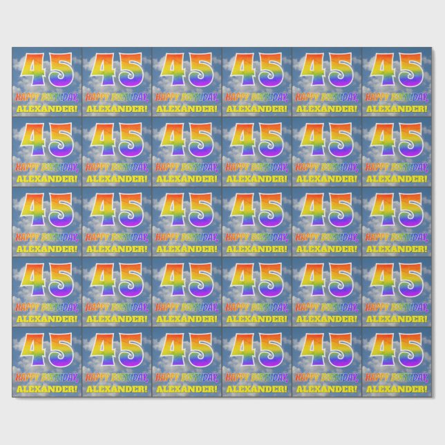 Papel De Regalo Aspecto del arcoiris "45" y "FELIZ CUMPLEAÑOS", nu (Superficie plana)