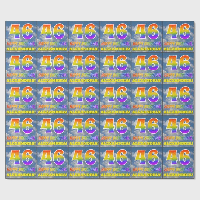 Papel De Regalo Aspecto del arcoiris "46" y "FELIZ CUMPLEAÑOS", nu (Superficie plana)