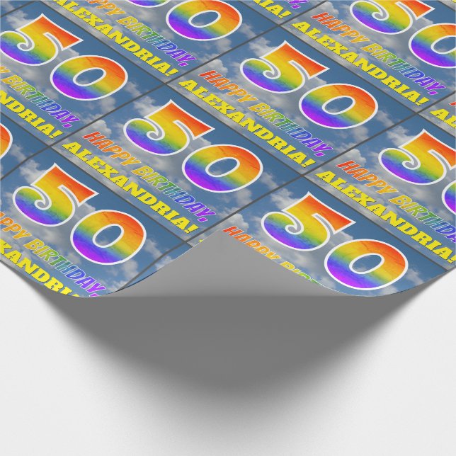 Papel De Regalo Aspecto del arcoiris "50" y "FELIZ CUMPLEAÑOS", nu (Esquina)