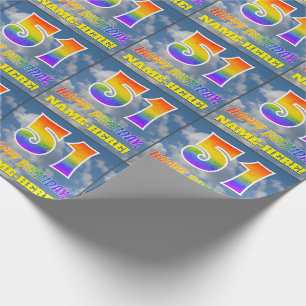 Papel De Regalo Aspecto del arcoiris "51" y "FELIZ CUMPLEAÑOS", nu