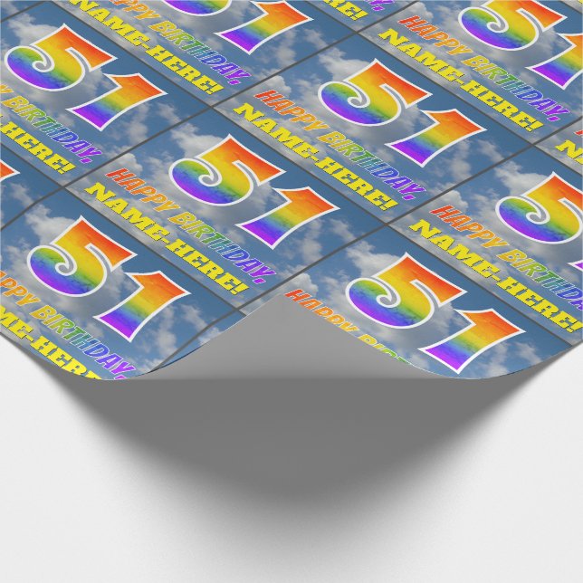 Papel De Regalo Aspecto del arcoiris "51" y "FELIZ CUMPLEAÑOS", nu (Esquina)
