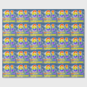 Papel De Regalo Aspecto del arcoiris "61" y "FELIZ CUMPLEAÑOS", nu