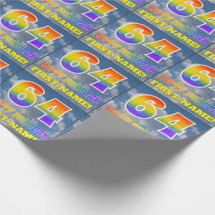 Papel De Regalo Aspecto del arcoiris "64" y "FELIZ CUMPLEAÑOS", nu
